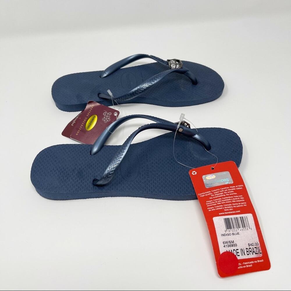 New Havaianas Womens Size 6 Blue Indigo Slim Epic Embellished Flip Flop - Picture 3 of 10